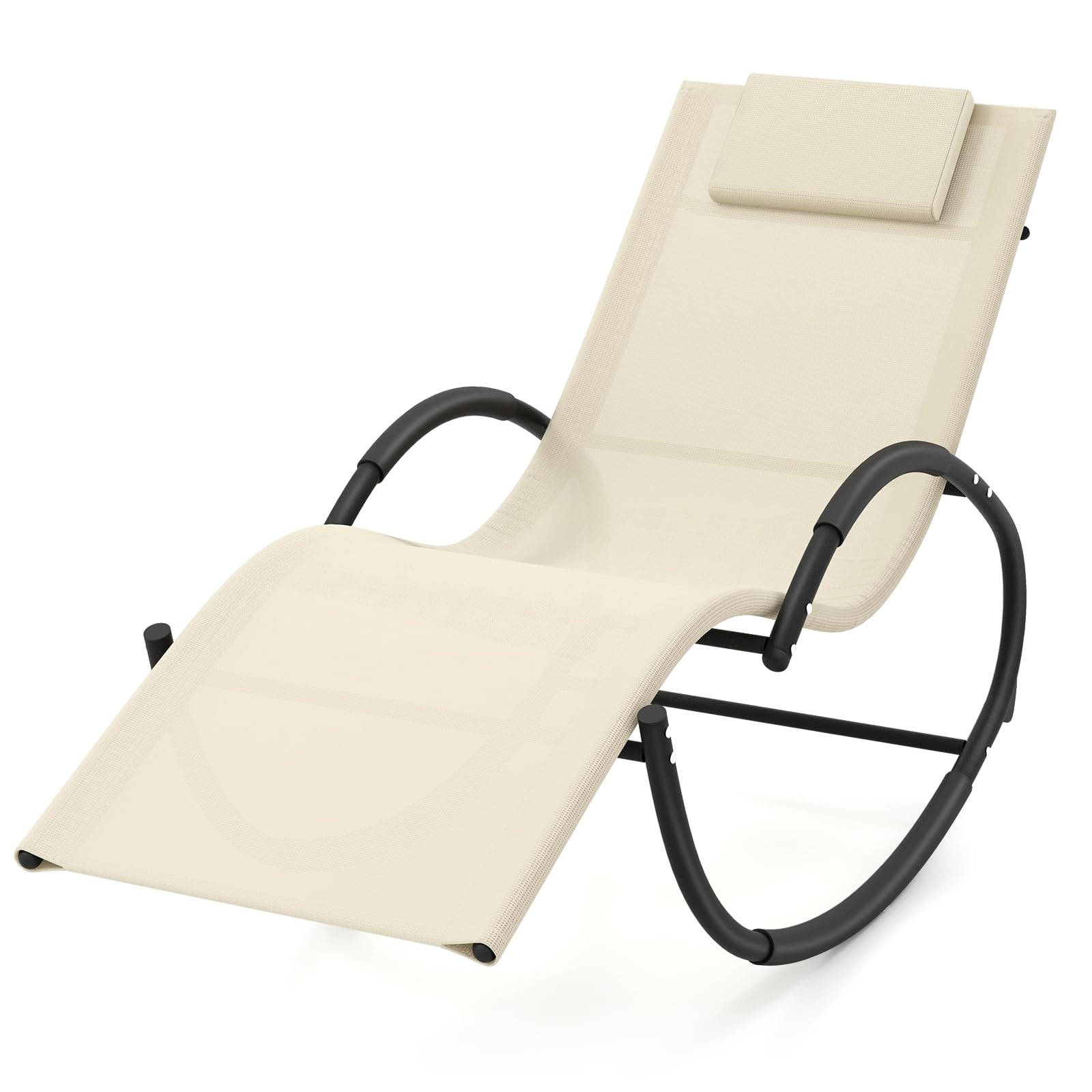 Tangkula Chaise Longue à Bascule d'Extérieur, Chaise Longue Zéro Gravité avec Appuie-Tête Amovible, Dossier et Siège en Tissu